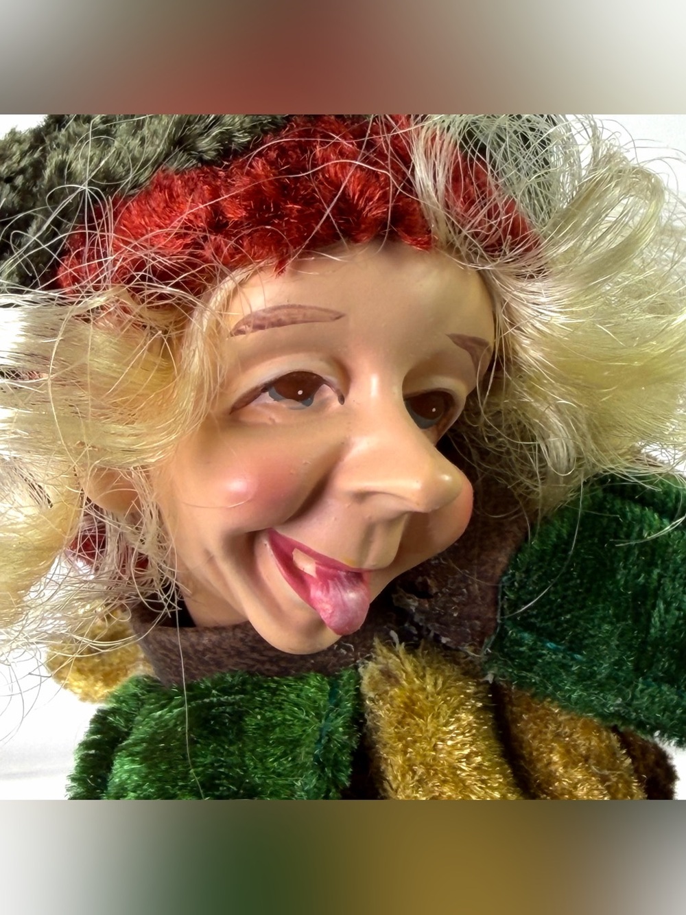 Vintage Christmas Elf Pixie Knee Hugger Shelf Sitter Hanging Ornament Poseable - Picture 2 of 13